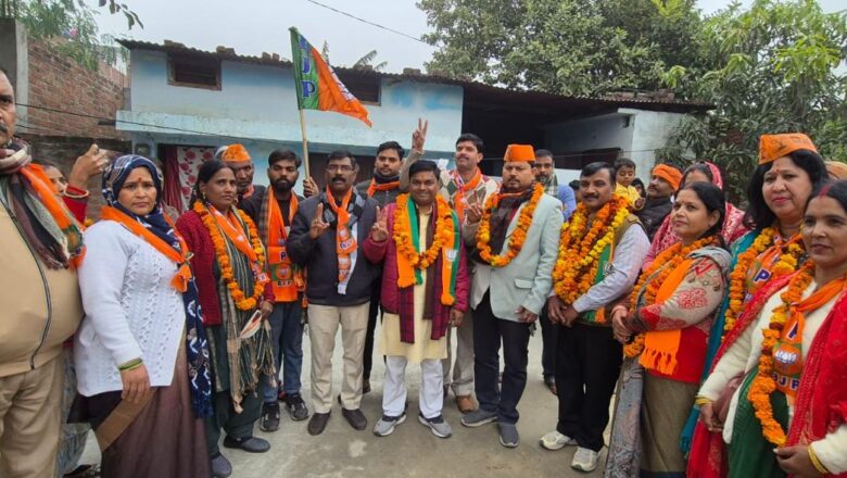 बर्मा कॉलोनी में घर-घर जाकर कमल के फूल पर मोहर लगाने की अपील
