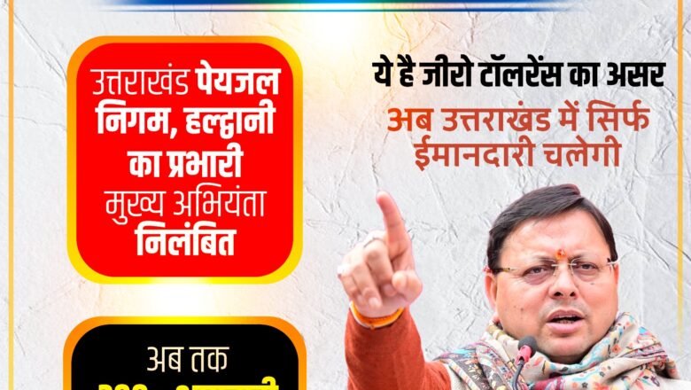 सीएम धामी की भ्रष्टाचार पर एक और बड़ी कार्रवाई सीएम धामी के निर्देश पर पेयजल निगम का चीफ इंजीनियर निलंबित      